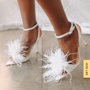 Lulus Harper White Patent Feather High Heel Sandal